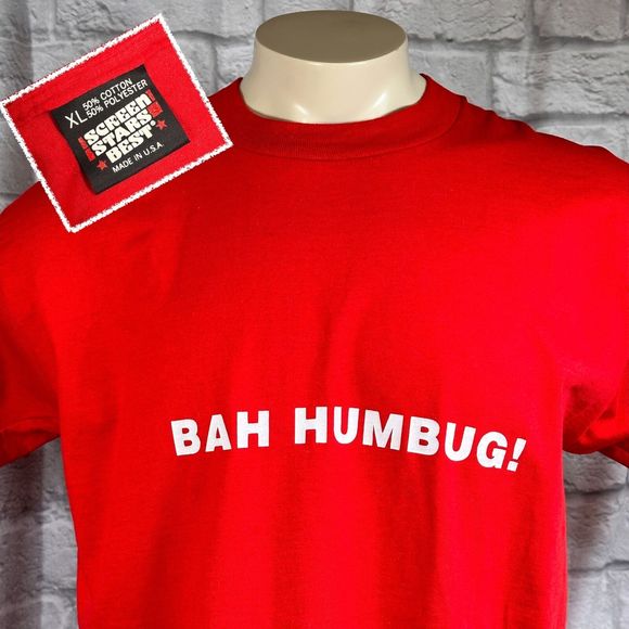 Screen Stars Best Bah Humbug Christmas XL T-Shirt 50/50 USA Single Stitch - Picture 1 of 11